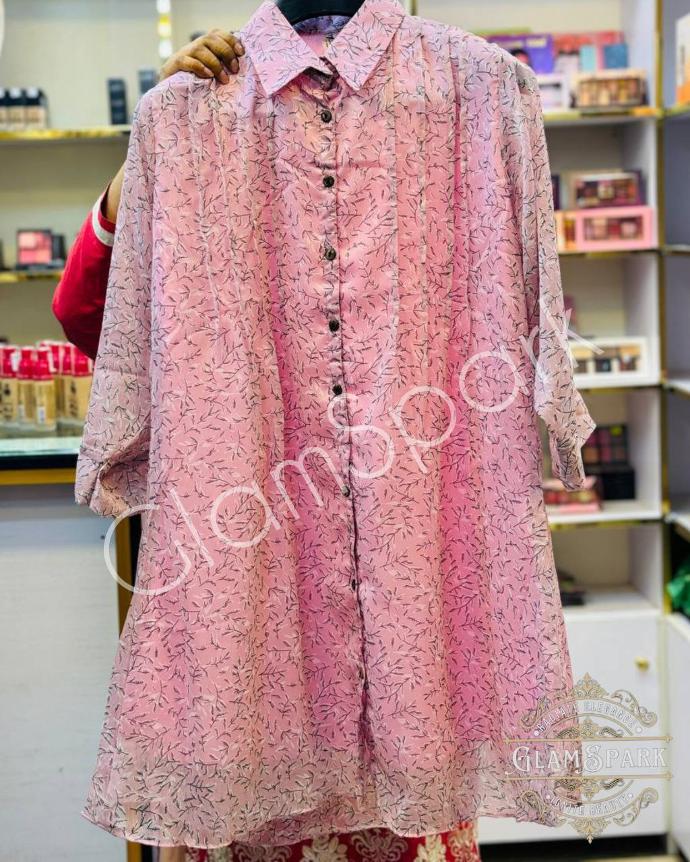 Georgette Stems Classy Printed Shirt-Sweet Pink