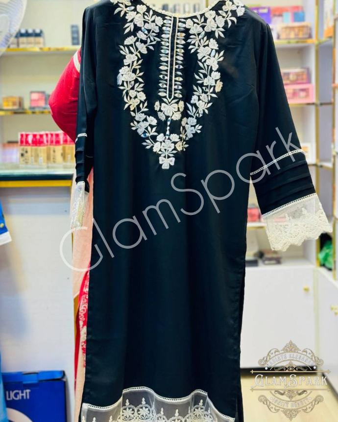 Cherry Georgette Kurti-Black